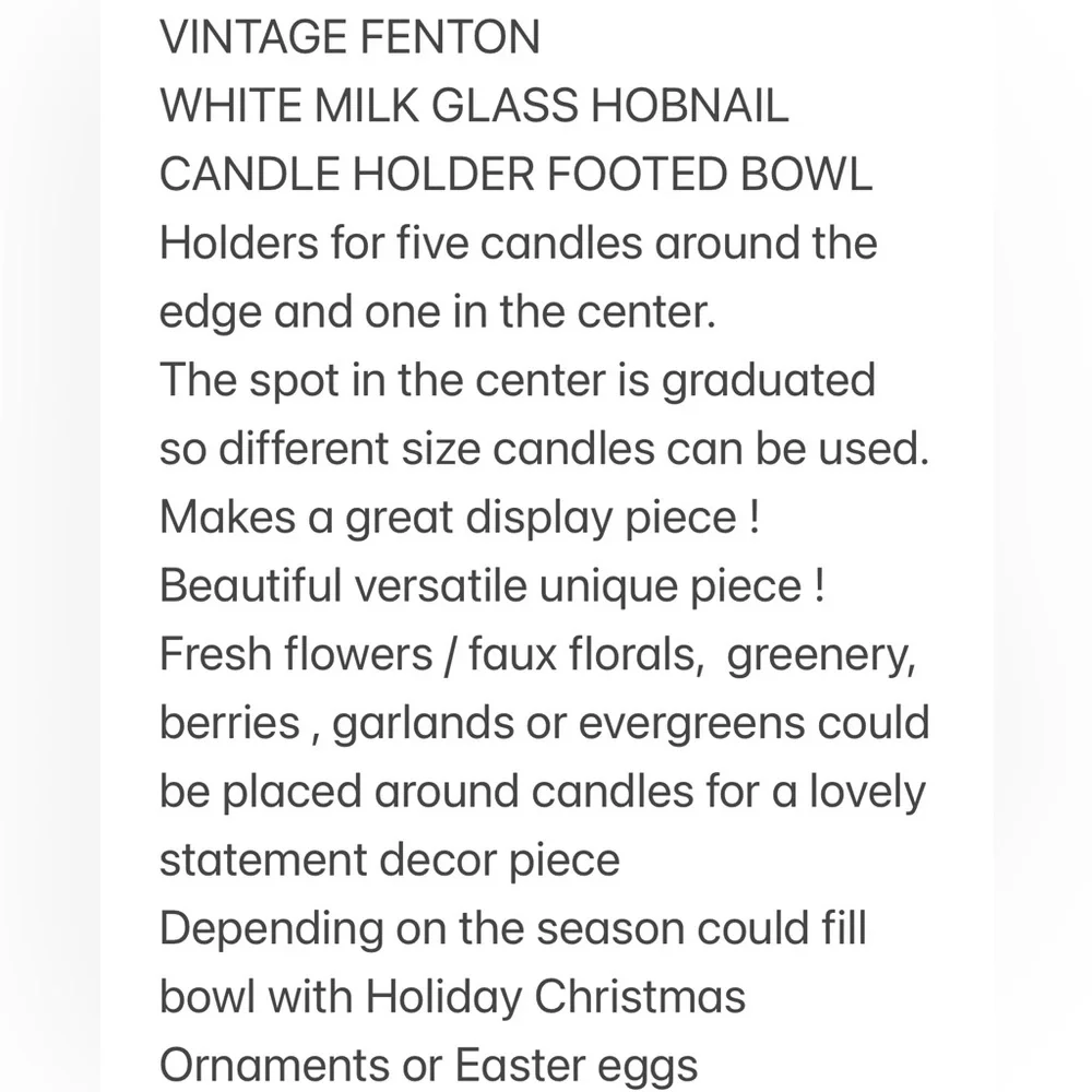 Vintage Fenton Milk Glass Hobnail Creative Flower Bowl Footed Candle Holdr White